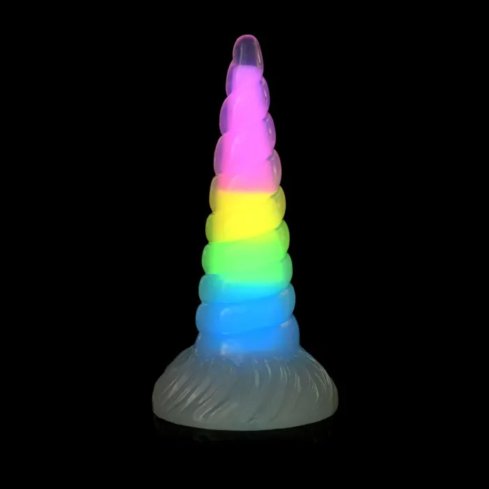 XR Brands Dildos UniGlow GlowInTheDark Rainbow Silicone Dildo