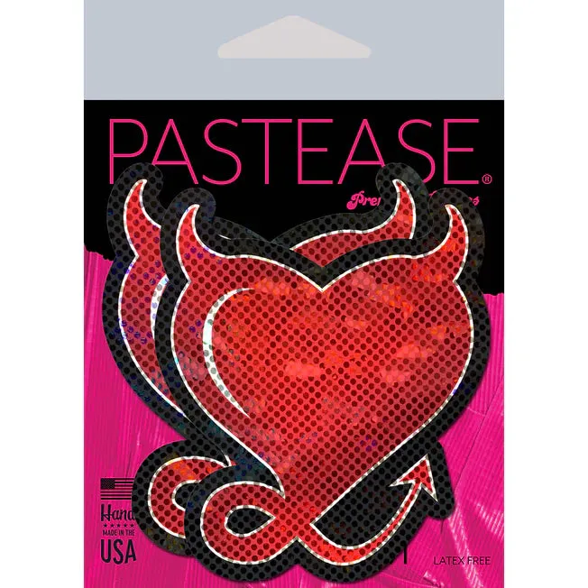 Anal Red Glitter Devil Heart Pasties Pastease