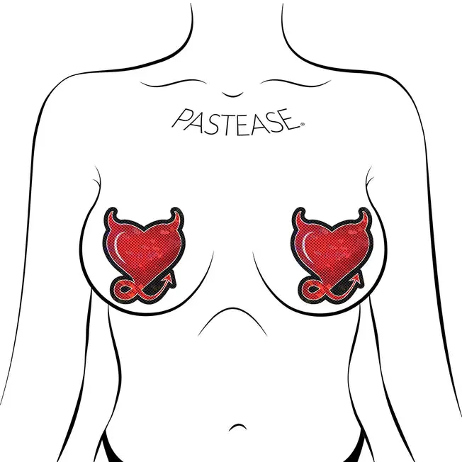Anal Red Glitter Devil Heart Pasties Pastease