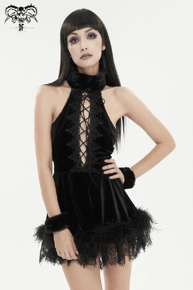 EVEs SECRETS Anal Black Velvet Halterneck Dress Gothic Sexy Appeal