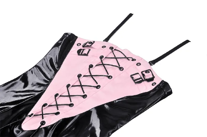 EVEs SECRETS Female Sex Toys Punk Womens Glossy LaceUp Mini Dress with Buckles