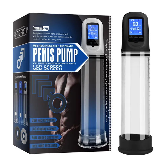 Lonbrook Male Sex Toys Luxury USB LCD Automode Penis Pump Clear