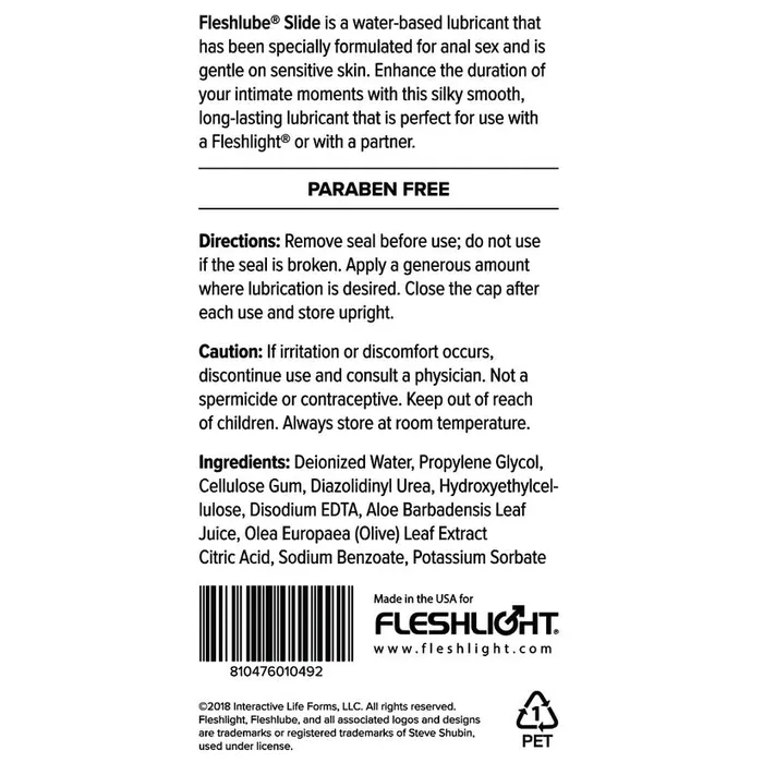 Fleshlight Fleshlube Slide Waterbased Anal Lubricant 8oz237ml Fleshlight Lubricants